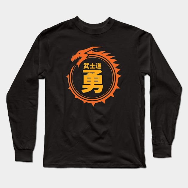 Doc Labs - Dragon / Bushido - Heroic Courage (勇) (Orange/Yellow) Long Sleeve T-Shirt by Doc Labs